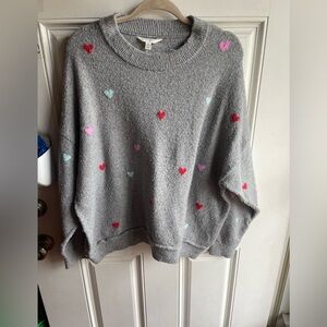 Terra & Sky Gray Sweater with Heart Patterns